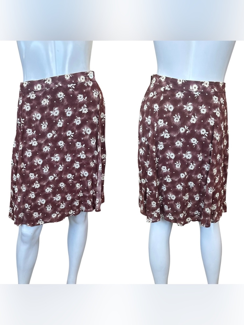 Vintage 90s Banana Republic Cream & Brown Wrap Style Floral Mini Skirt Size 8